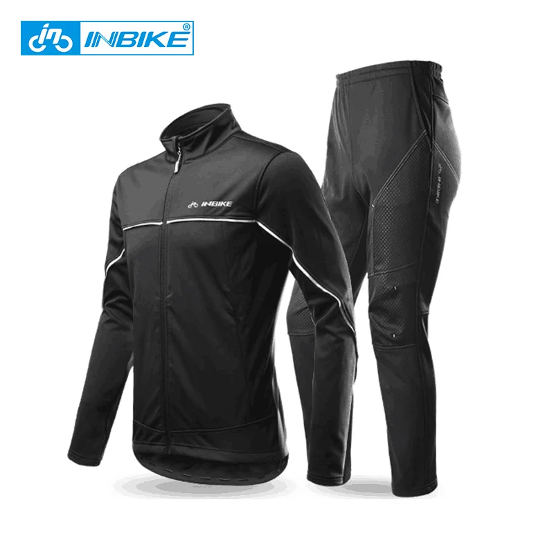 INBIKE Winter Men\'s Cycling Jacket Pants Suit Fleece Warm Thermal Windbreaker Shell Coat Windproof Biking Clothes for Men QG142