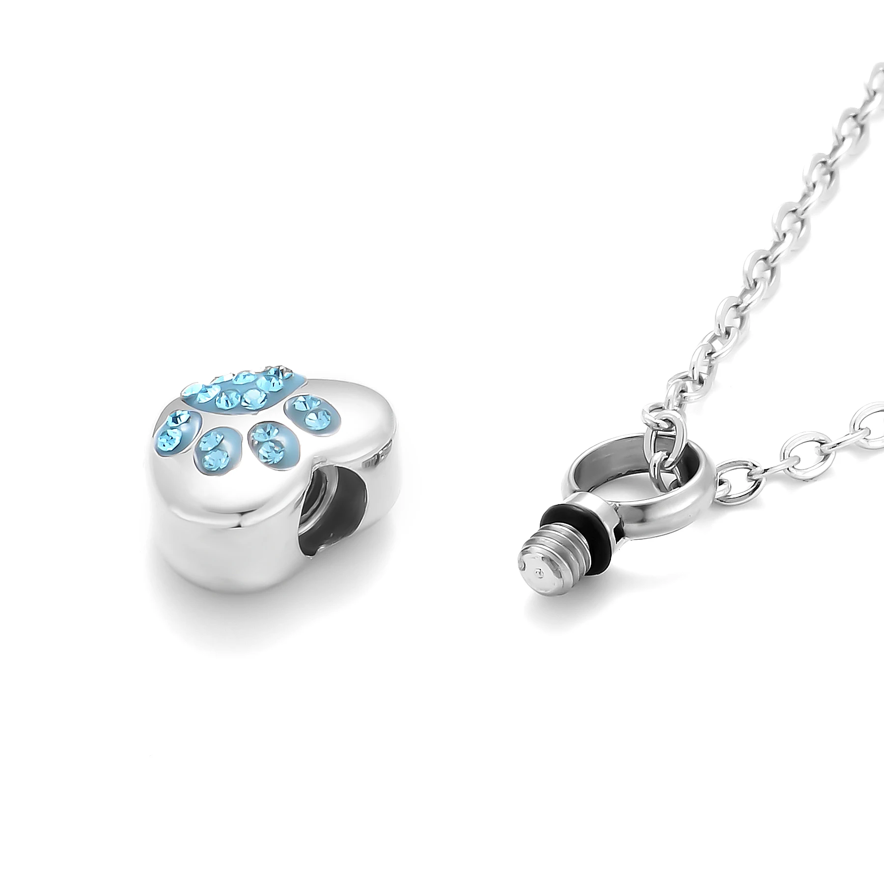 Stainless Steel Rhinestone Pet Cremation Ash Urn Necklace Heart Pendant For Pet Memorial Jewelry Can be Customized