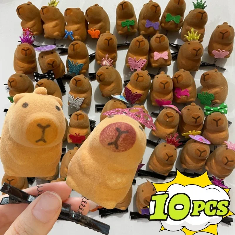 

1/10Pcs Funny Kapibala Hair Clip Women Girl Cute Fashion Animal Plush Hairpin Children Spring Flocking Duckbill Clips Adult Gift