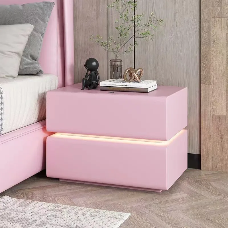 Modern Style Wooden Bedside Table with Sensor Light Floating Style Bedroom Nightstand with 2 Drawers Storage Cabinet