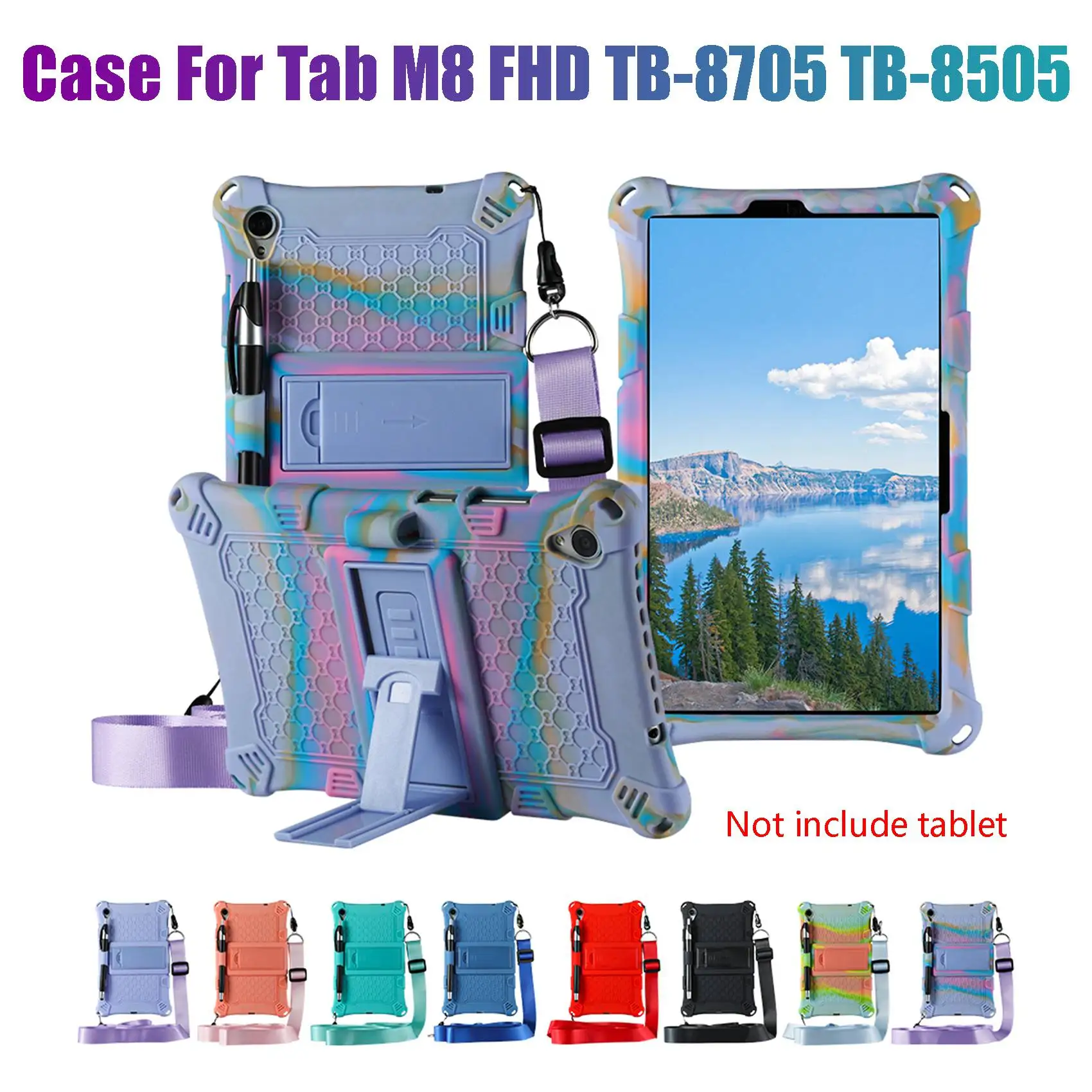 Case for Lenovo Tab M8 FHD TB-8705F/N Tab M8 HD TB-8505X/F 8inch Silicone Case for Lenovo M8 8705 with Pen and Strap (H)