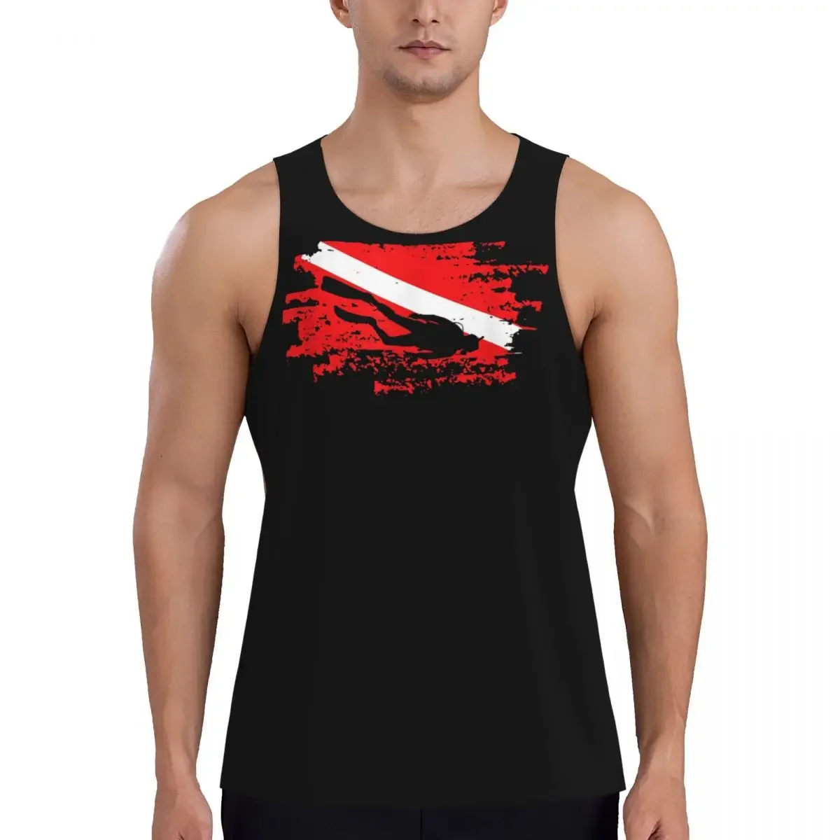 Quick Dry Scuba Diving Diver Down Flag Marine Diver Dive Gym Tank Muscle Sleeveless Shirt Bodybuilding Breathable Vest