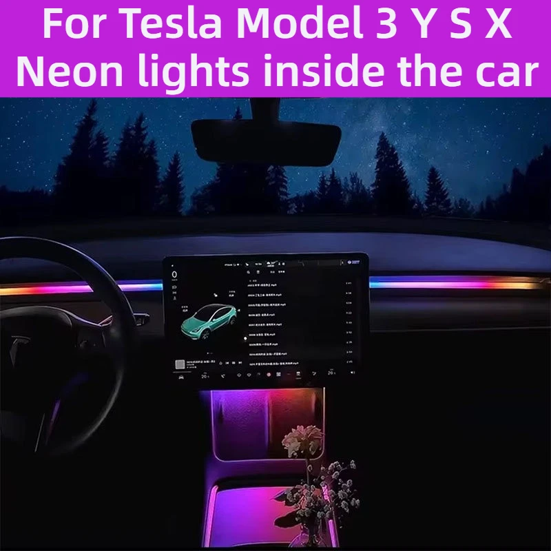 

For Tesla Model 3/Y Central Control Dashboard Ambient Light Dynamic RGB Color-Changing Atmosphere Light Easy Installation Parts