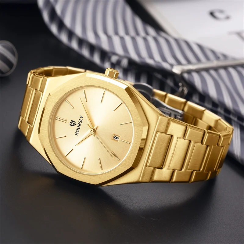 Luxury fashionable waterproof circular calendar simple line dial business quartz men\'s watch for daily life