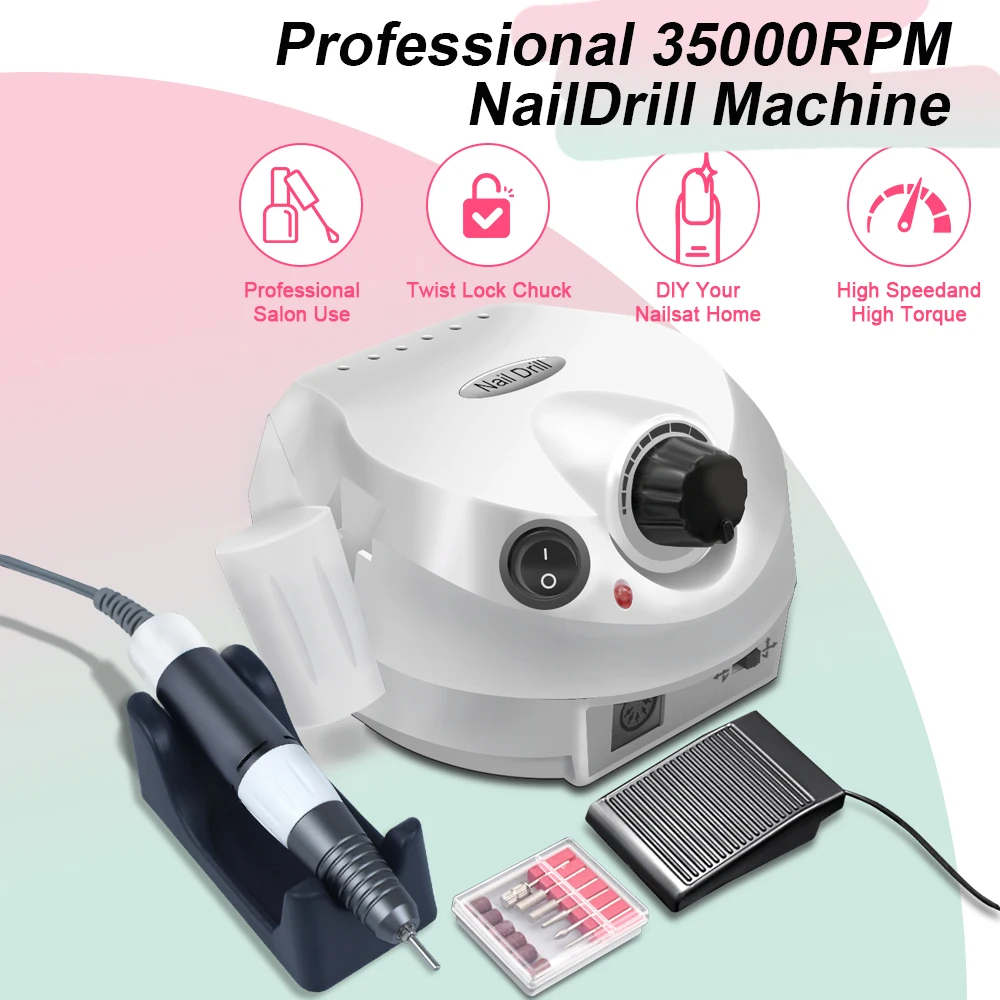 Profissional elétrica prego broca máquina, conjuntos de fresa, manicure elétrica unha lixadeira, pedicure arquivo, 35000 RPM