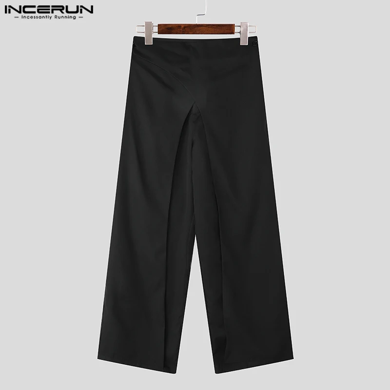 INCERUN 2024 pantalones lisos con estilo para hombre, pantalones con diseño cruzado Vertical, pantalones informales para hombre, pantalones largos sencillos de cintura media que combinan con todo, S-5XL