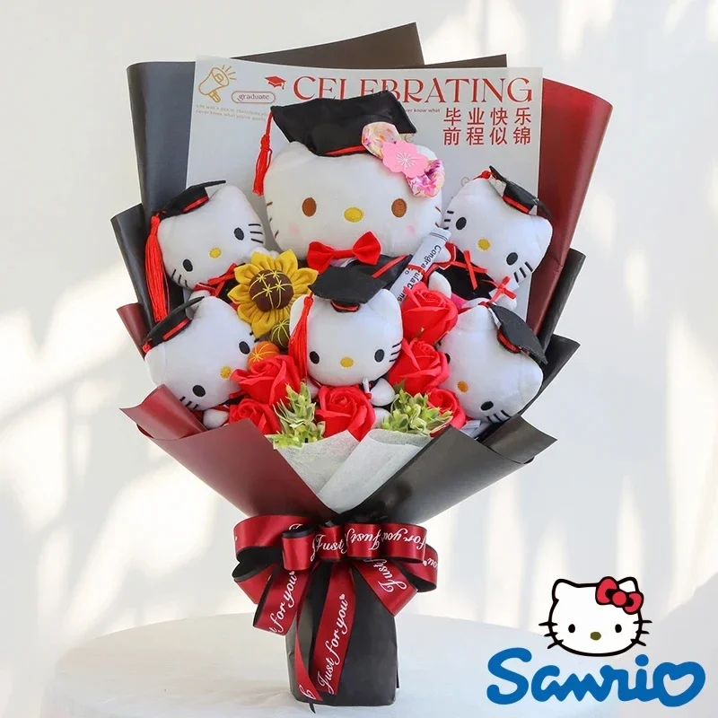 Sanrio Kawaii Hello Kitty Plush Toy Room Decor Plush Bouquet Soft Stuffed Dolls Valentine's Day Graduation Kawaii Birthday Gifts