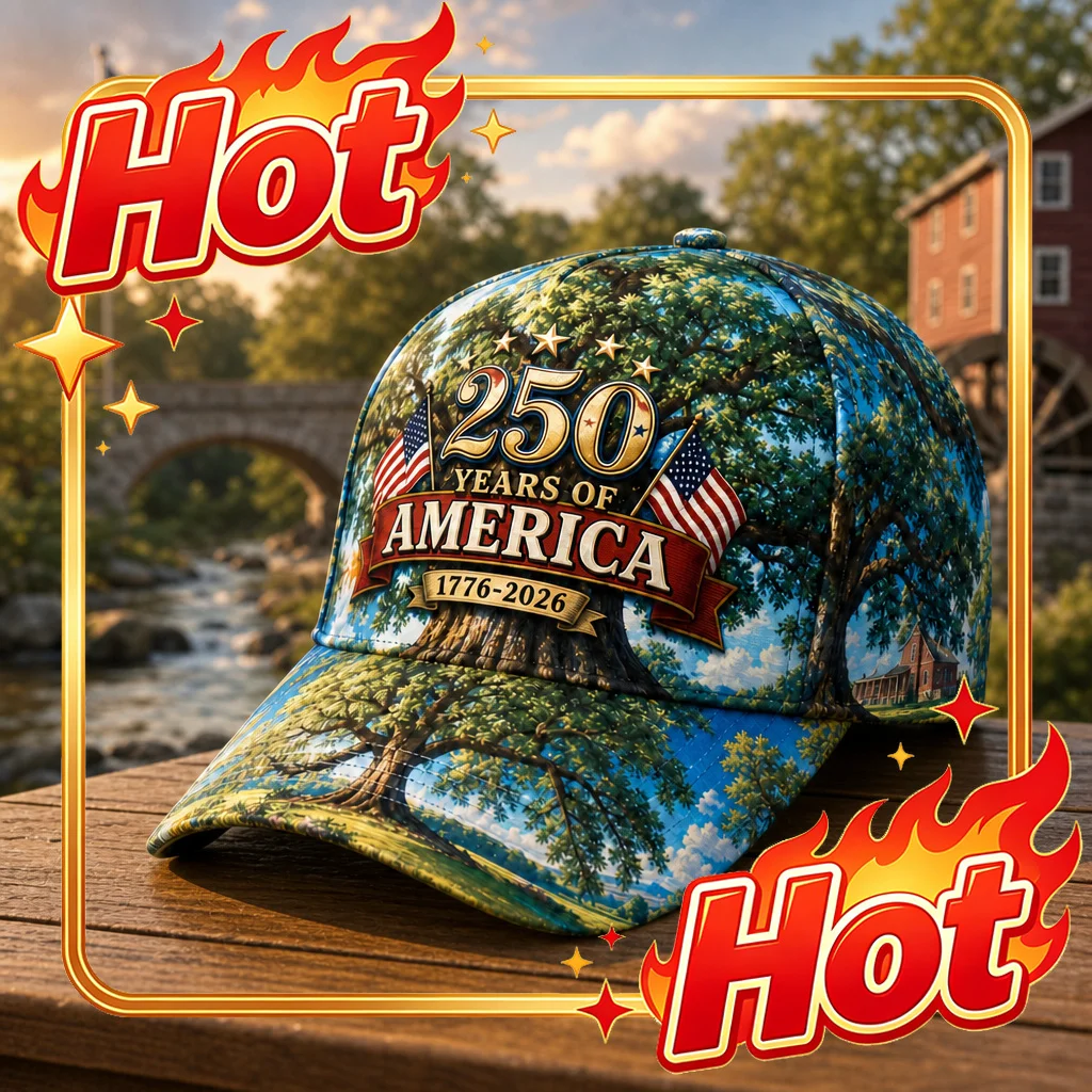 Custom USA 250th Anniversary 1776-2026 Farm Oak Tree Print Baseball Cap, Adjustable Buckle Lightweight Sun Hat, Unisex