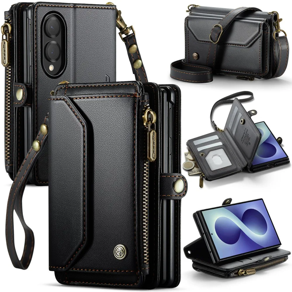 CaseMe For Samsung Galaxy Z Fold 8 Wide Multi-function Protection Flip Leather Phone Case Wallet Card Slot Shockproof Back Cover