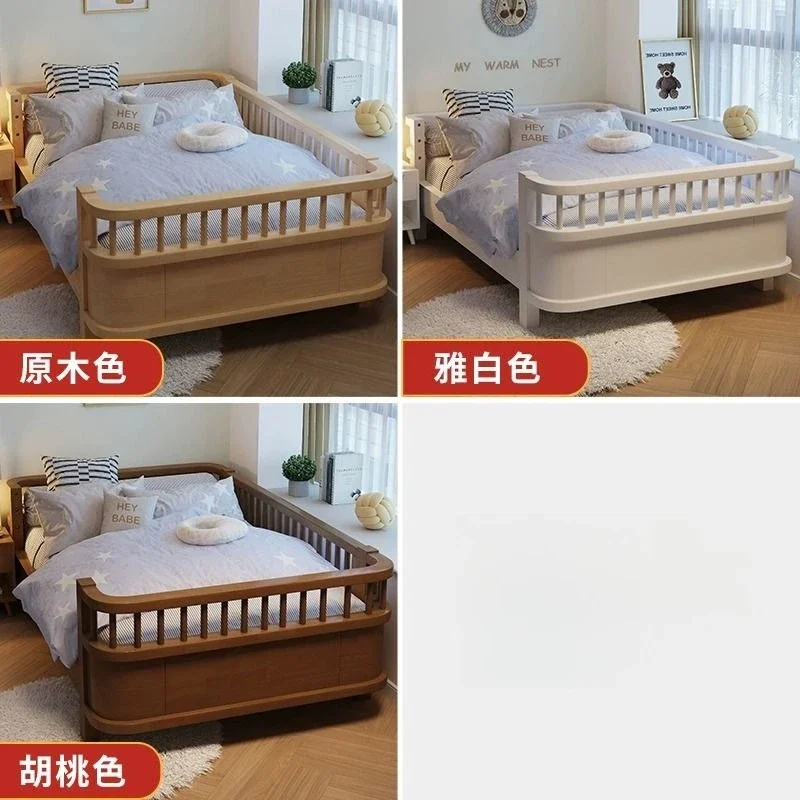 Solid wood bed single bed small bed three-sided fence with guardrail splicing large  widening