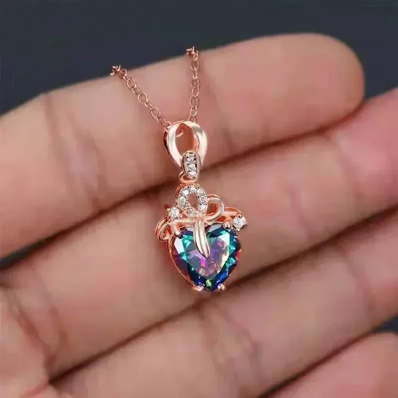 2026 Unique Multi-colored Heart CZ Pendant Necklace for Women Gorgeous Bride Wedding  Anniversary Party Trendy Jewelry