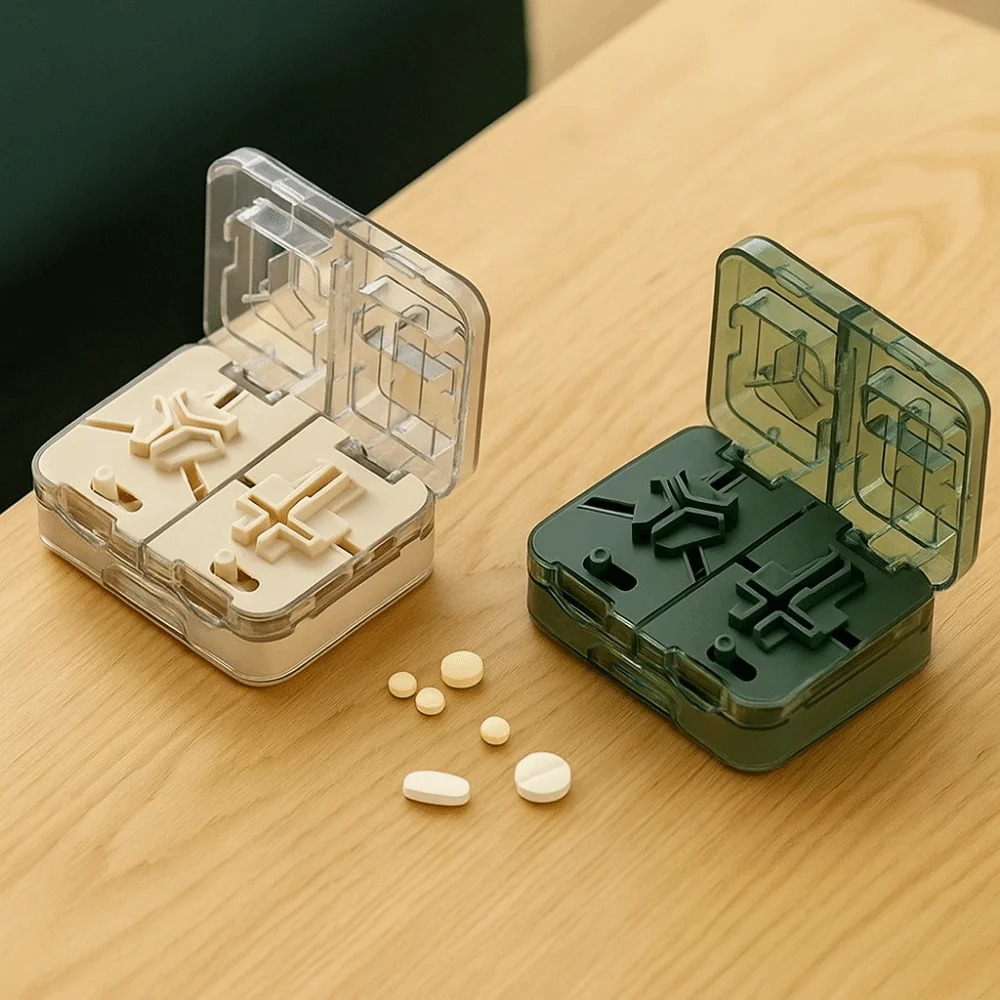 Portable Plastic Double-Layer Pill Box Moisture-proof Sealed Pill Splitter with Pill Cutter Pill Storage Box Hospital