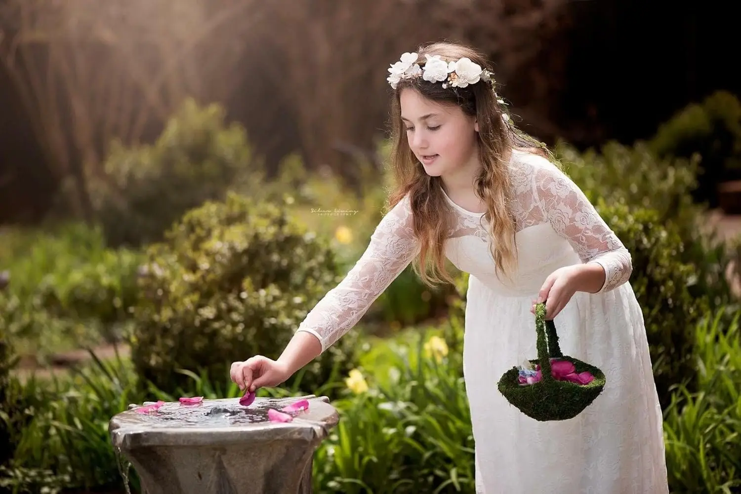 Fancy ivoorwit kant bloemenmeisje jurk Boheemse prinses verjaardagsfeestje dans formele avondjurk communiejurk strik fee jurk