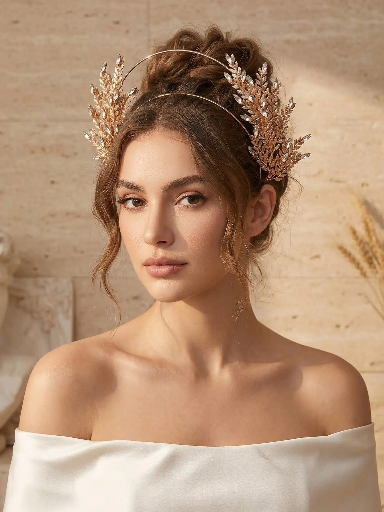 

1pc Vintage Greek Goddess Style Double-Layer Leaf Headband, Elegant Crystal Leaf Bridal Headpiece, Non-Slip Hair Accessory For Wedding, Photo Shoot, Party