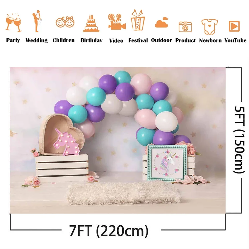 يونيكورن موضوع الأطفال حديثي الولادة صورة التصوير خلفية الأطفال كابينة تصوير خلفية استوديو كعكة سحق عيد ميلاد استحمام الطفل