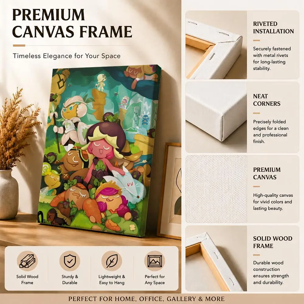 Whimsical Game C-Cookie R-Run K-Kingdom Framed Wall Painting Canvas Art Poster with Solid Wood Frame for Living Room Home Decor