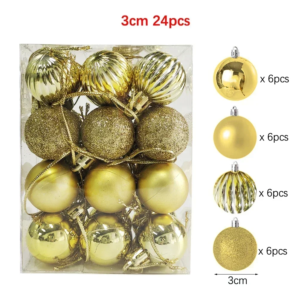 24Pcs Christmas Balls Ornament Plastic Christmas Tree Gold Red Pink Ball Pendant Hanging Decor Christmas Decoration 2025 Navidad