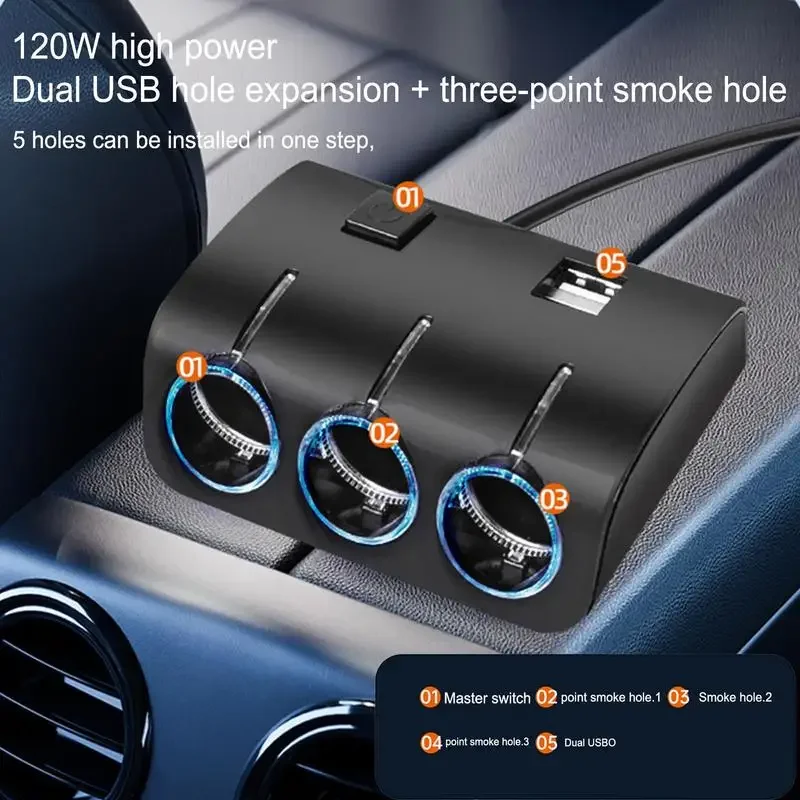 

Car Charger Socket Splitter Triple Car Cigarette Lighter Adapter automobile Power Outlet Three Way Car Charging Adapter