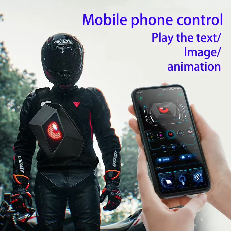 LED Motorcycle Backpack Devil's Eye Design Hard Shell Waterproof Polyester Zipper PC DIY Programmable LED Display