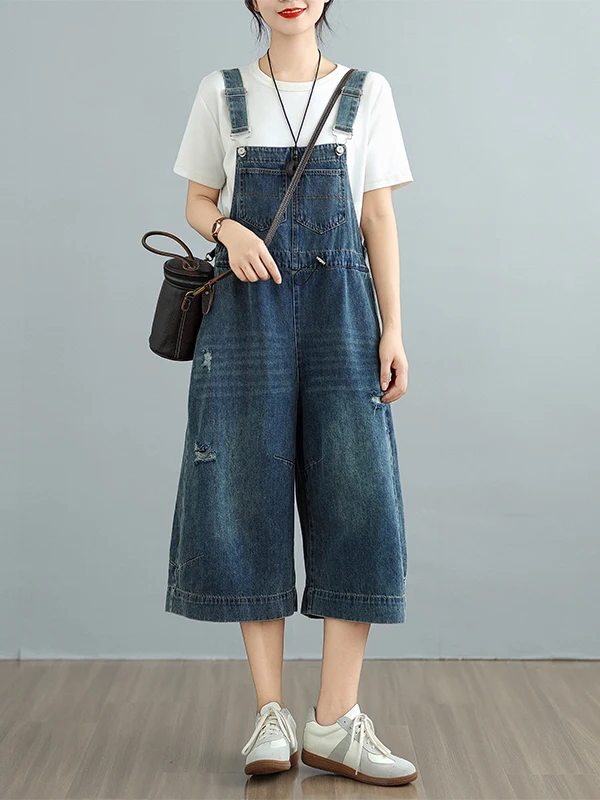 

Джинсы с завышенной талией, женские антивозрастные комбинезоны для похудения большого размера, повседневные широкие брюки на семь футов, выцветший дизайн с отверстиями для царапин