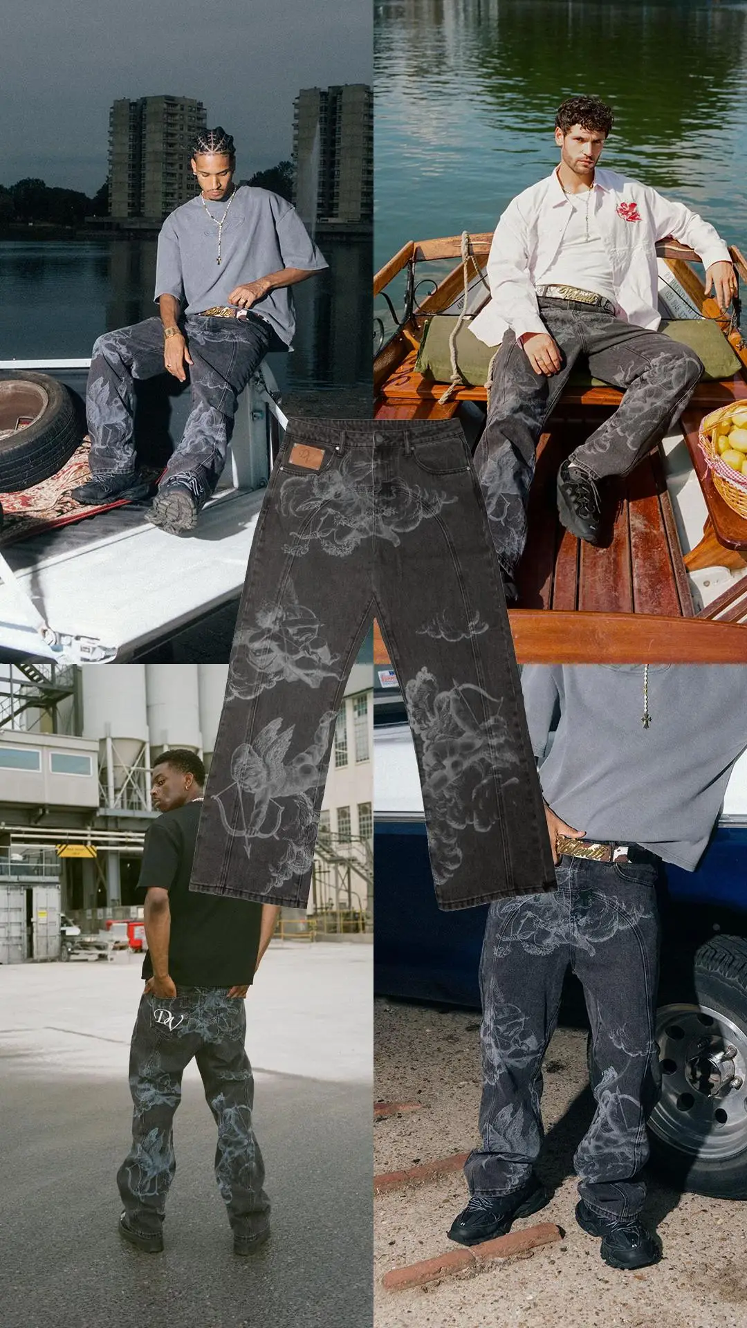 Y2k Angel Baggy Jeans Retro High Street Cupids Arrow Men Women Pants American Hip Hop Streetwear Unisex Casual Straight Jeans