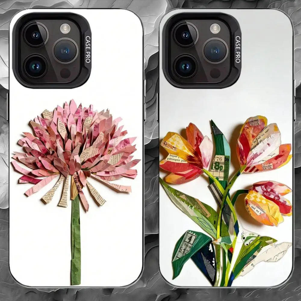 

N-Newspaper art flower Phone Case For iPhone 17 16 15 14 13 12 11 Pro Max Plus Silver Matte Black Cover
