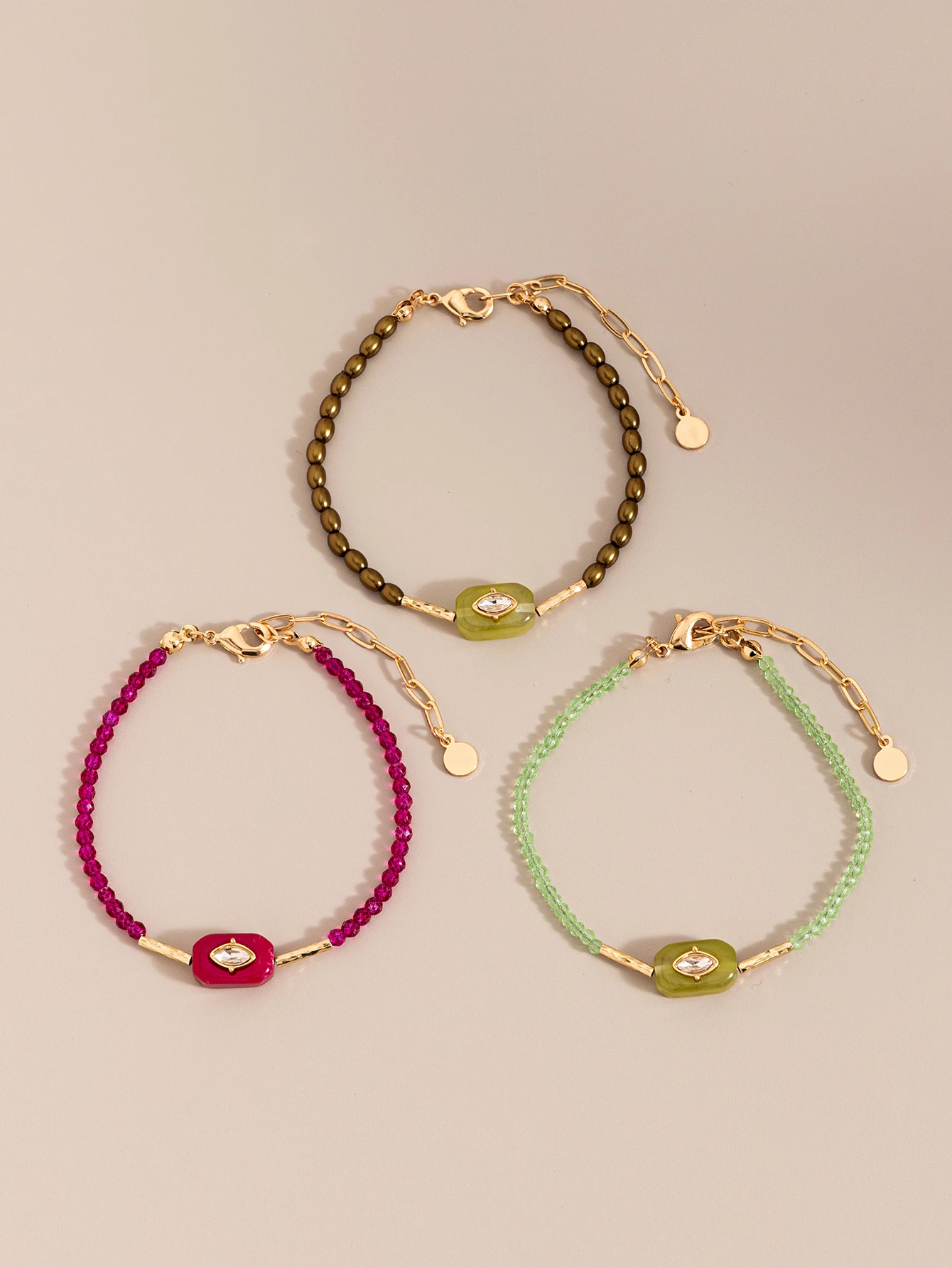 Kupfer-Kristall-Perlenarmband, rechteckiges Harz-Marquise-Zirkon-Charm-Armband, Boho-Stapelarmband für Damen – Detail 3