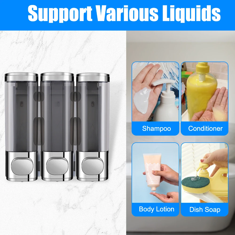 3 in1 soap dispenser with manual pressing three-head soap dispenser bathroom wall-mounted soap dispenser liquid box dispenser