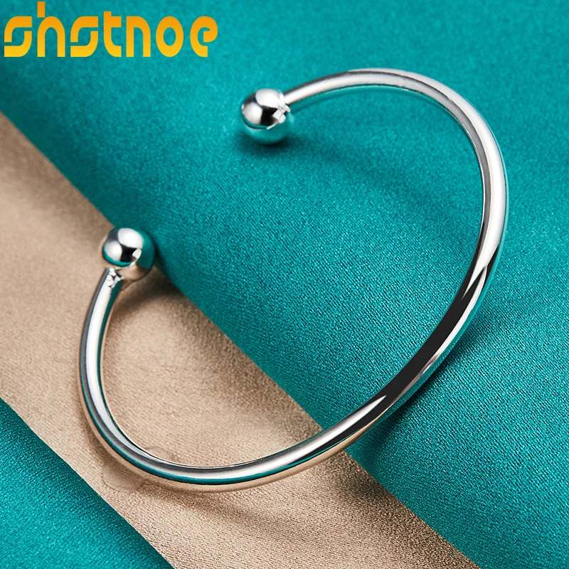 925 Sterling Silver 4mm Smooth Solid Bead Open Bangle Bracelet For Man Women Engagement Wedding Charm Fashion Party Jewelry