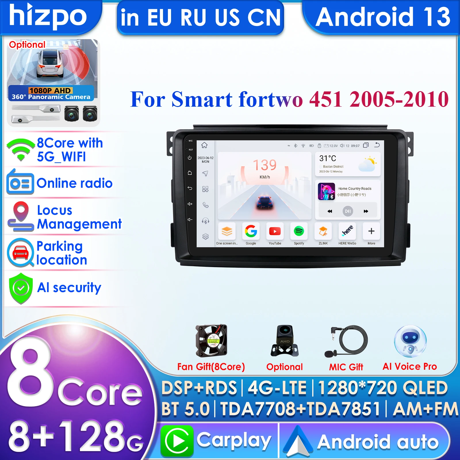 Pro AI For Mercedes Benz Smart Fortwo 2005 - 2010 Car Radio Multimedia Navigation 13 2 din Android 2din Autoradio CarPlay Stereo