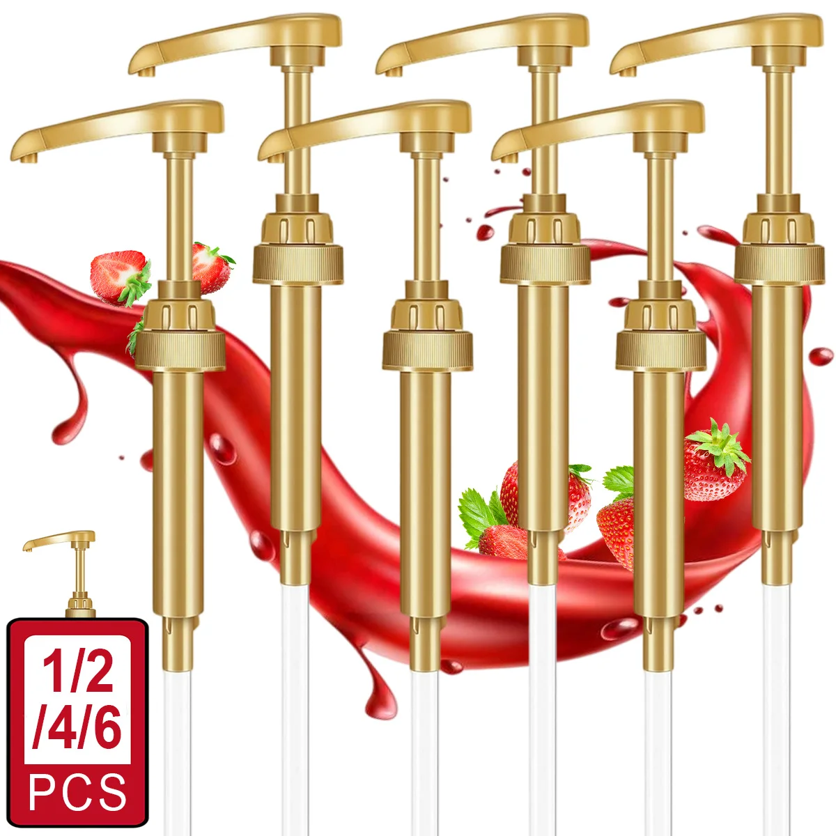 Golden Syrup Pump, Coffee Syrup Pump Dispenser for 750ml/ 25.4oz Syrup Bottle, Gold Pumps for Coffee Syrups, Teas, Snow Cones