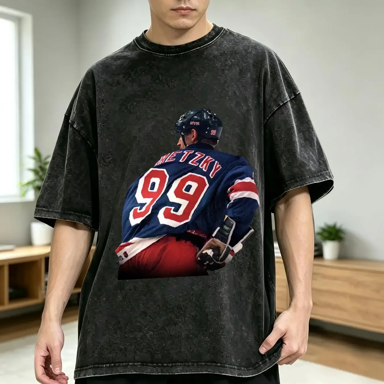 washed T Shirt Wayne Gretzky Hockey Fan Player 99 Men's Cotton S M L XL vintage Washed Stylish homme Slightly Soft graphic