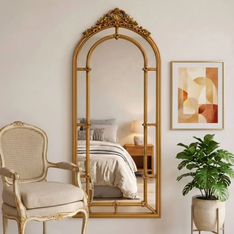 Retro Full Body Floor Mirror French Style Large Hanging Dressing Mirror for Living Room Corridor Clothing Store Fitting Room