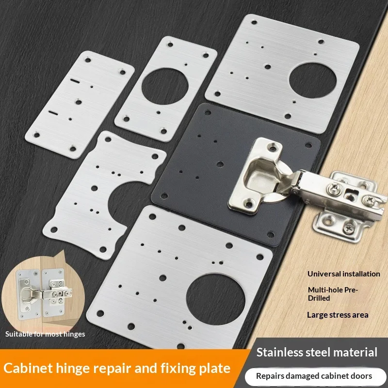 Stainless Steel Cabinet Door Hinge Repair Plate Kit Furniture Cupboard Hole Fixing Mounting Bracket Hinge Hole Repair Tool