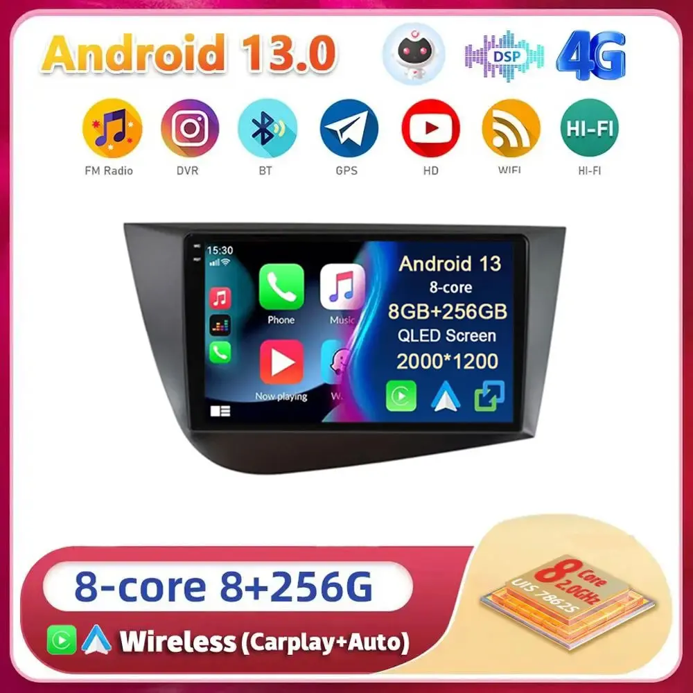 

Автомагнитола на Android 13, мультимедийный видеоплеер Carplay для Seat Leon 2 MK2 Altea XL 2004-2015, 4G, Wi-Fi, GPS-навигация, стерео DSP