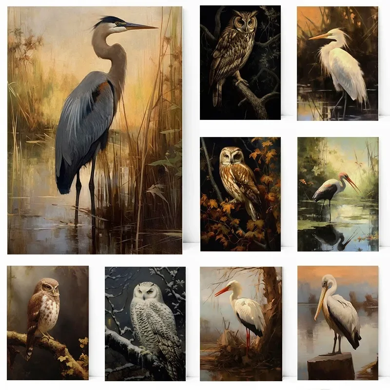 Blue Heron Egret Owl Ibis Pelican Stork Sparrow Crane Bird Poster Canvas Printing Decor Living Room Bedroom Wall Art Home Decor