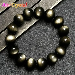 Golden Obdidian Bracelet Men and Women Charm Natural Stone Jewelry Healing Buddha Elastic Rope Couple Crystal Bead Bracelet Gift