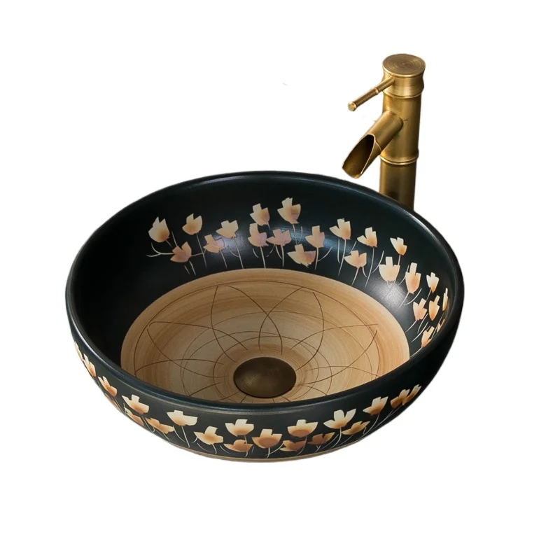 

Balcony Washbasin Ceramic Art Retro Washbasin Household Bathroom Washbasin Single Basin