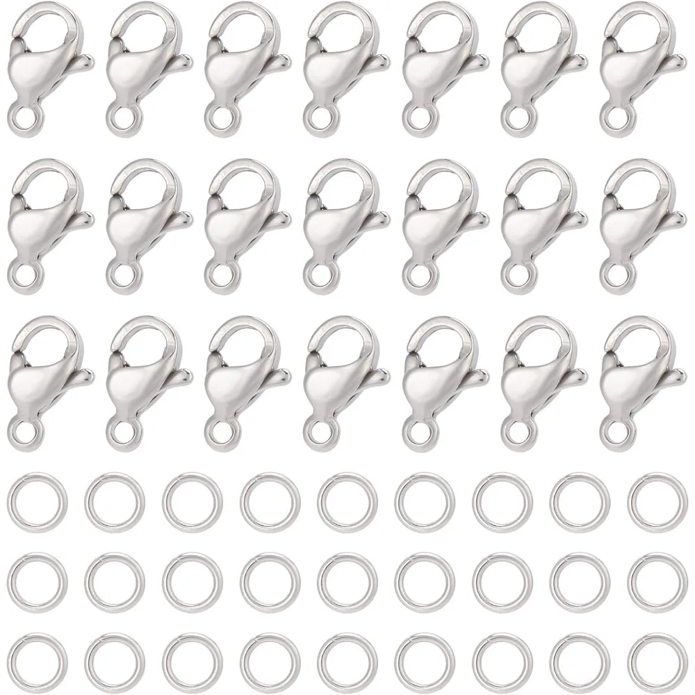 

1 коробка, 240 шт., застежки-когти омара, застежки-лобстеры из нержавеющей стали 304 с 120 шт., комплект открытых колец для прыжков, серебряное ожерелье, браслет