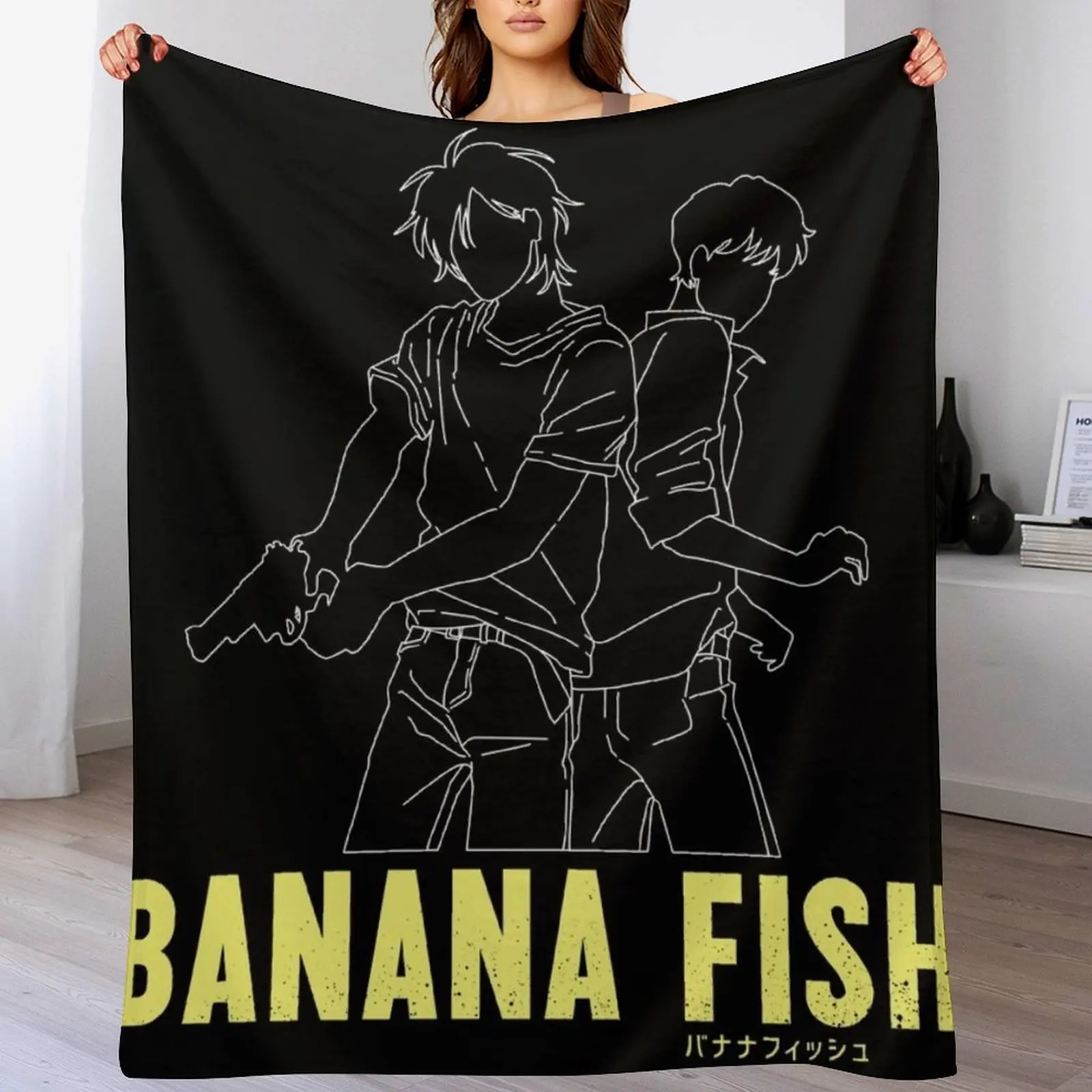 Banana Fish - Ash & Eiji Silhouette Throw Blanket Soft Sherpa Fleece Warm Blanket for Winter