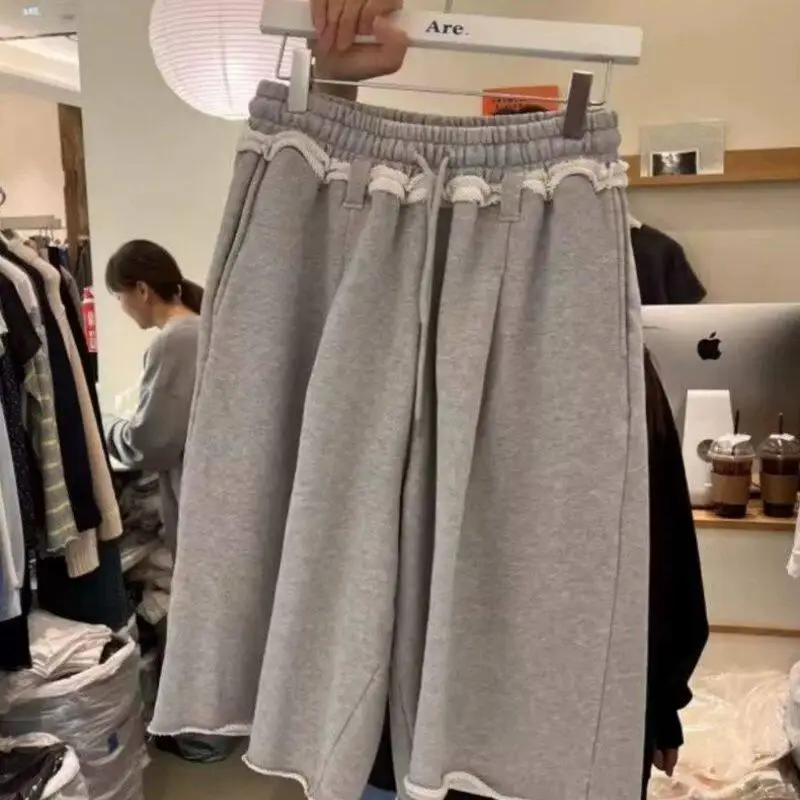 Summer plus Size 300 Pounds 2026 New Design Drawstring Elastic Waist Loose Wide Leg Casual Pants Five Parts Pants