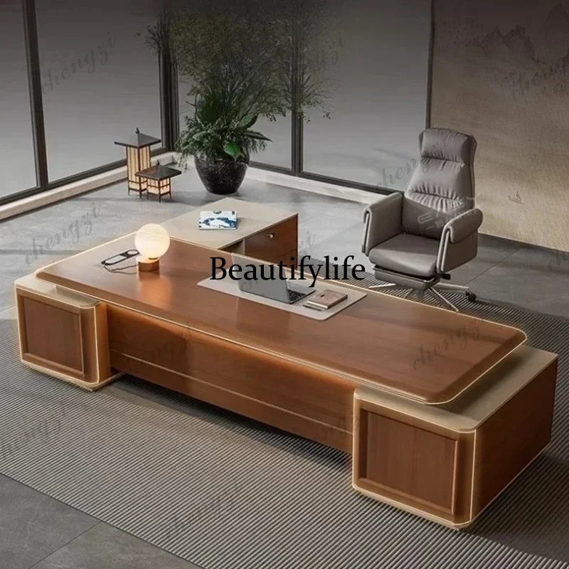 C178 Boss table Light luxury high-end desk President Chairperson Taipantai Modern teak leather blister process