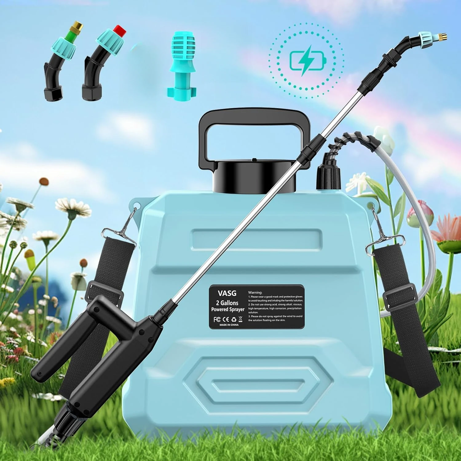 Battery Powered Garden Sprayer 2 Gallon, 7.4V Powerful Electric Sprayer Backpack Weed Sprayer   for Lawn, Garden, Yard