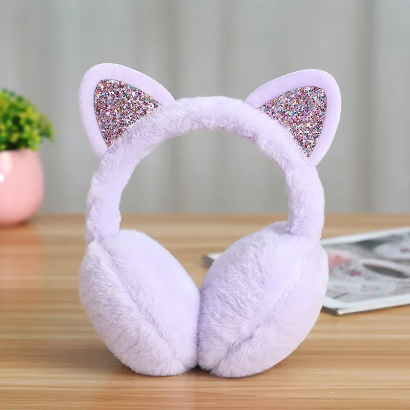 Plush Cat Ear Earmuffs Women Winter Warm Cute Glitter Ear Warmer Cold Protection Soft Fuzzy Headband Fashion Girls Accessories