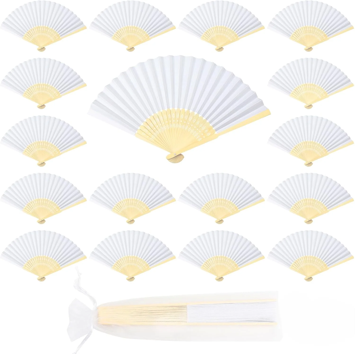 40pcs Eventail Mariage, Éventail Bois Papier et Blanc, Japonais Pliant Ventilateur, Poche Pliante Ventilateur Pliable DIY