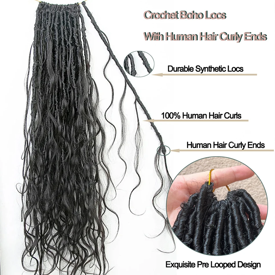 Luffy-Dreadlocks Synthétiques Pré-bouclées pour Femmes Noires, Extensions de Cheveux Tressés, Body Wave, Crochet Boho Locs avec Boucles de Cheveux Humains