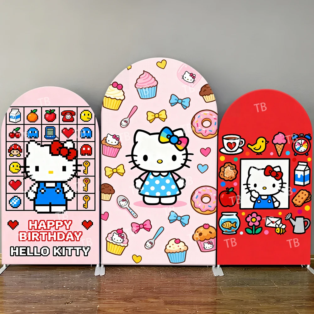 

Hello Kitty Pixel Style Arch Backdrop Cover Cute Cartoon Scene For Kids Birthday Baby Shower Photo Booth Decor Background