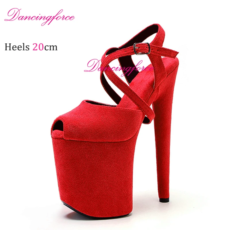 Purple Suede 8Inches 20cm Stripper Pole Dance Shoes Sexy Cross Strips Platform High Heels Women Summer Sandals Female