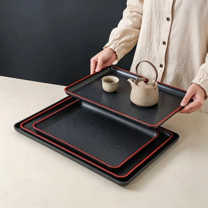 1pc Japanese Style Wood Grain Tray Rectangular Hotel Restaurant Serving Dish Tray Restaurant Tea Plastic Tray Home Accessories