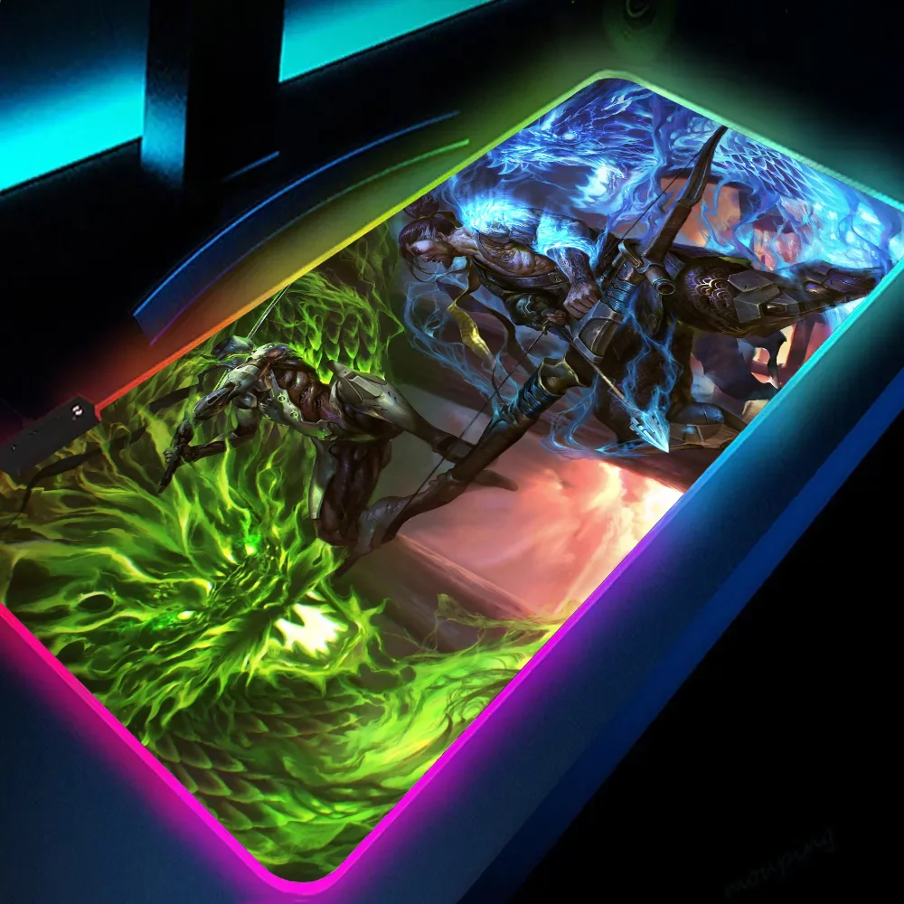 1PC Genji Vs Hanzo Overwatch Mat XXL RGB Gaming Mouse Pads HD Black Gamer Accessories Large LED